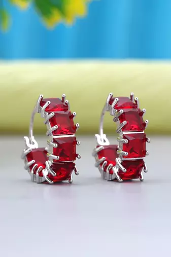 Red color american diamond earrings