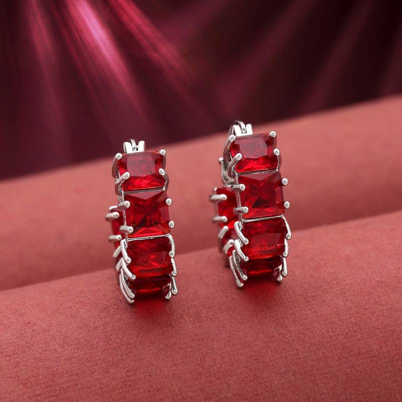 Red color american diamond earrings