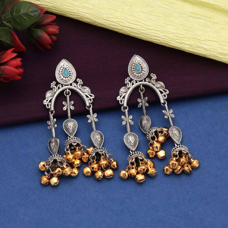 Firozi color oxidised earrings