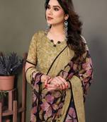 Gold Color Digital Printed Chiffon Saree