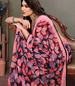 Pink Color Digital Printed Chiffon Saree
