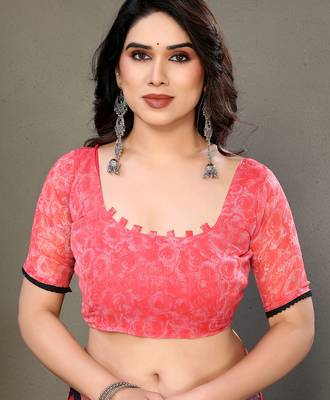 Pink Color Digital Printed Chiffon Saree 5