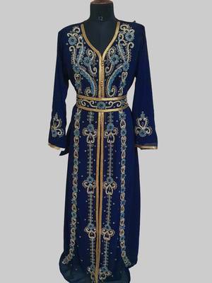 Navy Blue color Handmade Moroccan Kaftan with hijjab 1