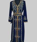 Navy Blue color luxurious Handmade Moroccan Kaftan with hijjab