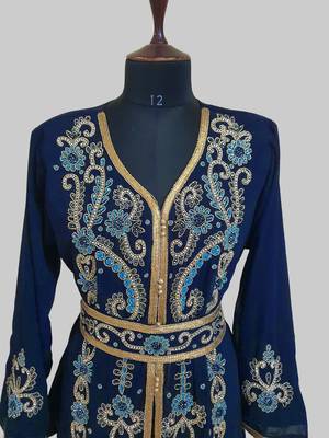 Navy Blue color Handmade Moroccan Kaftan with hijjab 2