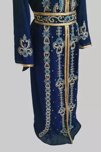 Navy Blue color Handmade Moroccan Kaftan with hijjab