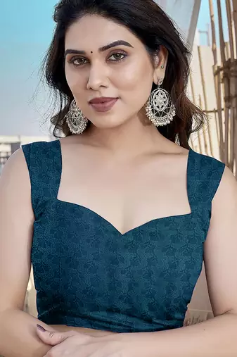 Teal Color Digital Printed Chiffon Saree