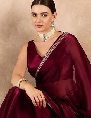 Maroon Color Embroidery Sequence Fancy Lace Border Rangoli Art Silk Saree 1