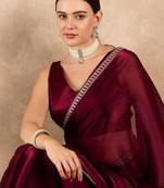 Maroon Color Embroidery Sequence Fancy Lace Border Rangoli Art Silk Saree
