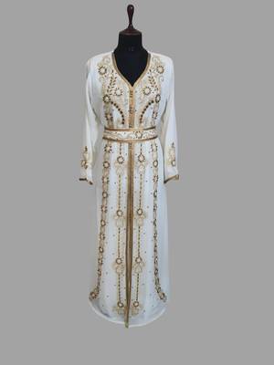 Off-White color Handmade Moroccan Kaftan with hijjab 1