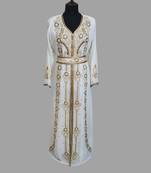 Off-White color luxurious Handmade Moroccan Kaftan with hijjab