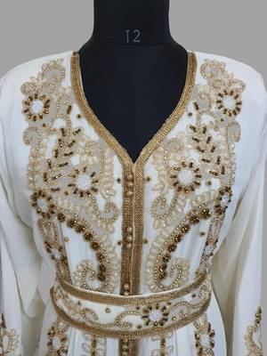 Off-White color Handmade Moroccan Kaftan with hijjab 4