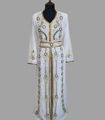 Off-White green color luxurious Handmade Moroccan Kaftan with hijjab