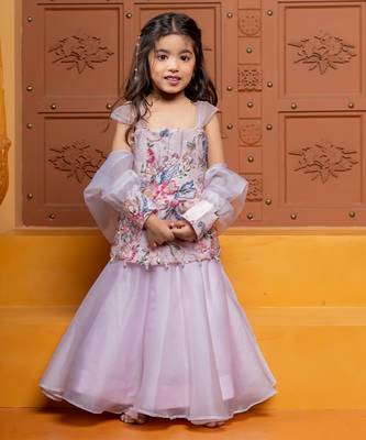 Pink embroidered  organza lehenga 1
