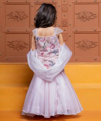 Pink embroidered  organza lehenga 3