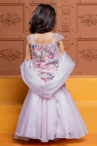Pink embroidered  organza lehenga