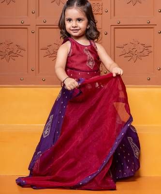 Multicolor embroidered  chanderi silk lehenga 1
