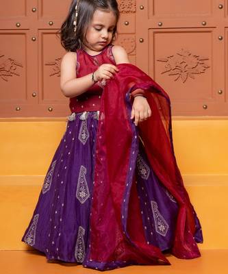 Multicolor embroidered  chanderi silk lehenga 2
