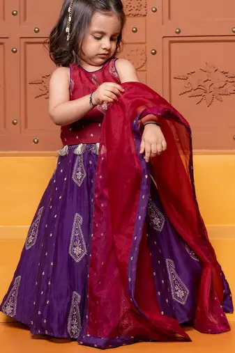 Multicolor embroidered  chanderi silk lehenga
