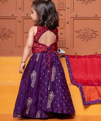 Multicolor embroidered  chanderi silk lehenga 3