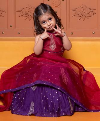 Multicolor embroidered  chanderi silk lehenga 4