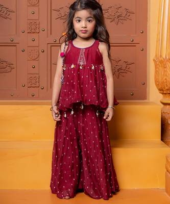 Maroon embroidered  chanderi silk co ord set 1