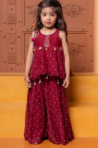 Maroon embroidered  chanderi silk co ord set