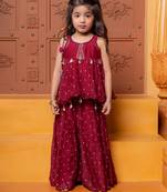 Maroon embroidered  chanderi silk co ord set