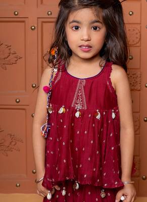 Maroon embroidered  chanderi silk co ord set 3