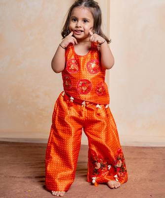 Orange embroidered  silk co ord set 1