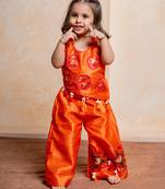 Orange embroidered  silk co ord set