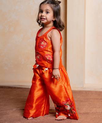 Orange embroidered  silk co ord set 2