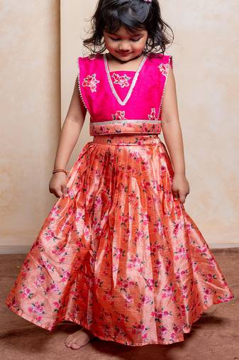 Multicolor printed silk lehenga