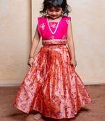 Multicolor printed silk lehenga