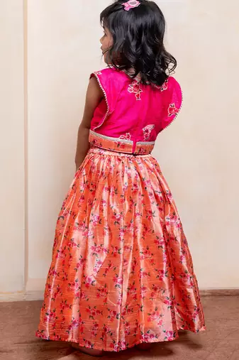 Multicolor printed silk lehenga