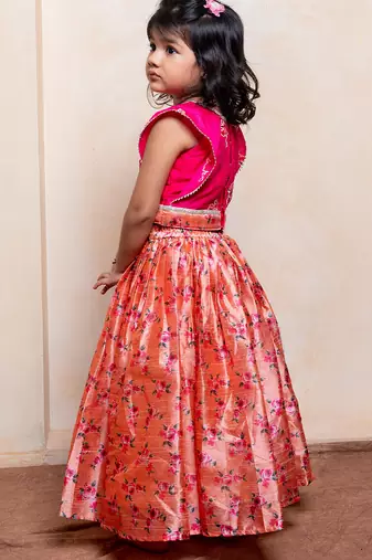 Multicolor printed silk lehenga