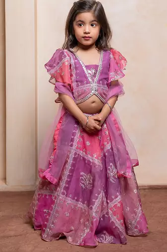 Lavender embroidered  organza lehenga