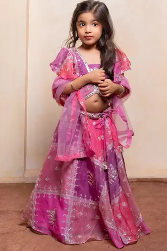Lavender embroidered  organza lehenga