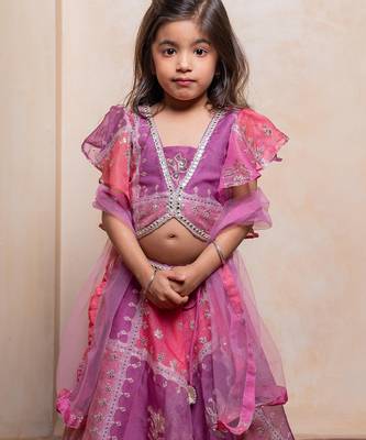 Lavender embroidered  organza lehenga 4