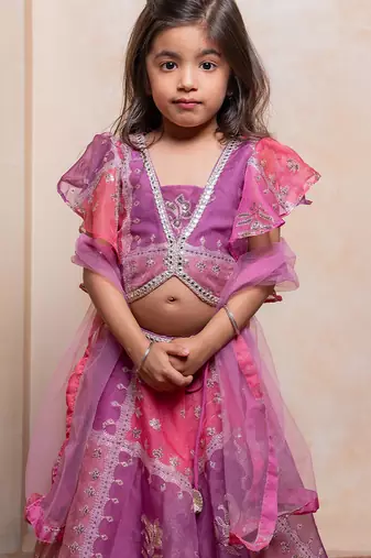 Lavender embroidered  organza lehenga