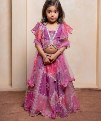 Lavender embroidered  organza lehenga 5