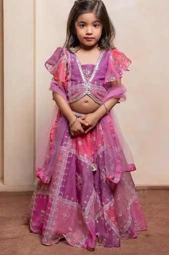 Lavender embroidered  organza lehenga