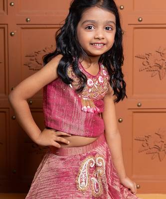 Pink embroidered  tissue lehenga 3