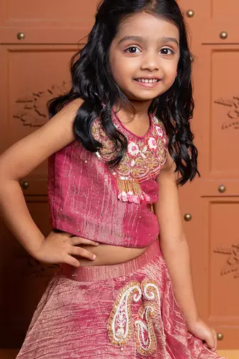 Pink embroidered  tissue lehenga