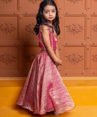 Pink embroidered  tissue lehenga 4