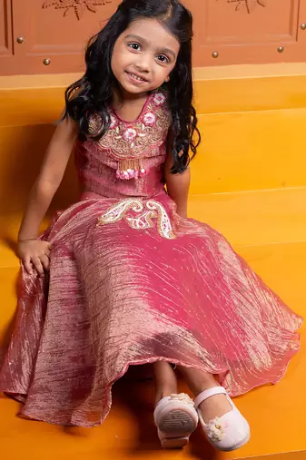 Pink embroidered  tissue lehenga