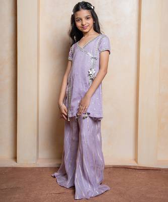 Lavender embroidered  organza  kurta set 1