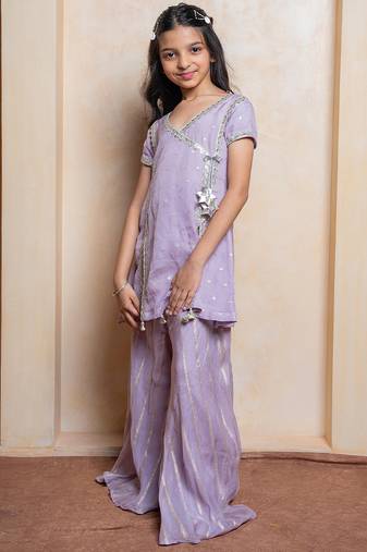 Lavender embroidered  organza  kurta set
