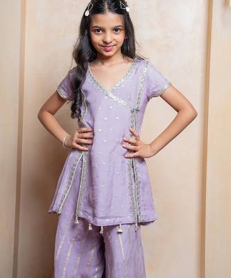 Lavender embroidered  organza  kurta set 2