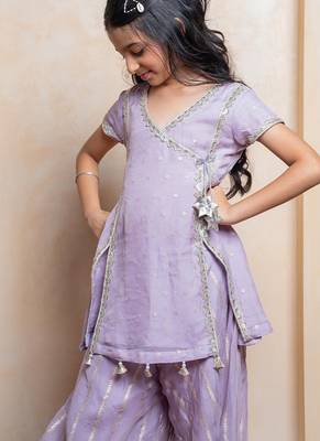 Lavender embroidered  organza  kurta set 3